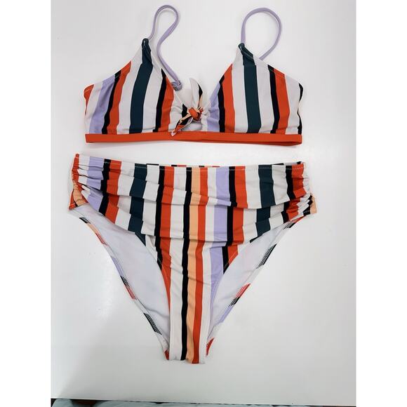 Unbranded Womens Swimsuit Size Unknown Two-Piece Bikini Striped Padded - Picture 1 of 15